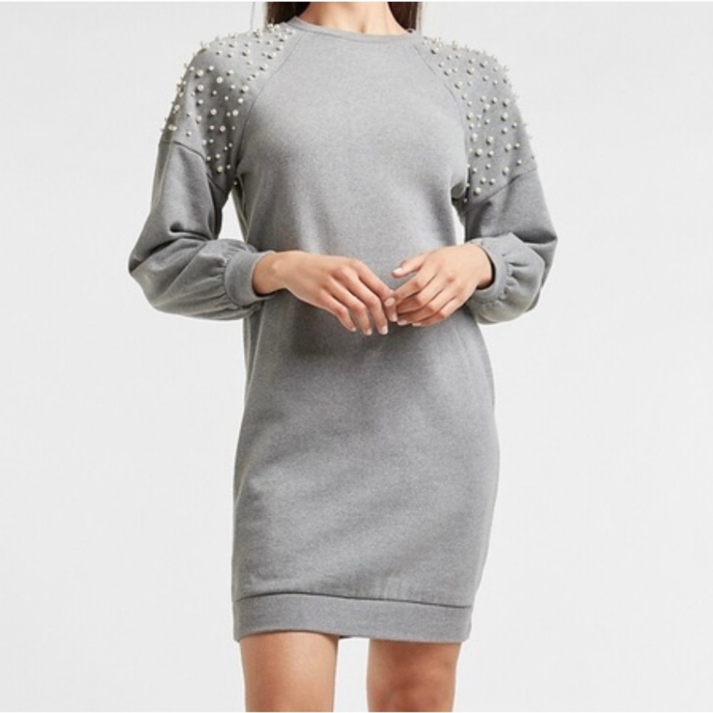 Express Pearl Shoulder Detail Sweatshirt Dress
